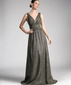 Long Sleeveless Metallic Dress By Cinderella Divine 8276 Prom