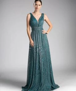 Long Sleeveless Metallic Dress By Cinderella Divine 8276 Prom
