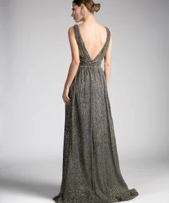 Long Sleeveless Metallic Dress By Cinderella Divine 8276 Prom