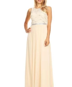 Prom Long Sleeveless Dress With Sequin Lace Bodice By Celavie 6344L