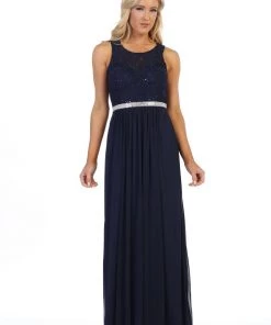 Prom Long Sleeveless Dress With Sequin Lace Bodice By Celavie 6344L