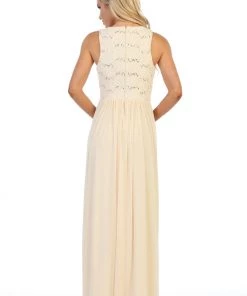 Prom Long Sleeveless Dress With Sequin Lace Bodice By Celavie 6344L