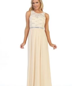 Prom Long Sleeveless Dress With Sequin Lace Bodice By Celavie 6344L