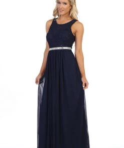 Prom Long Sleeveless Dress With Sequin Lace Bodice By Celavie 6344L