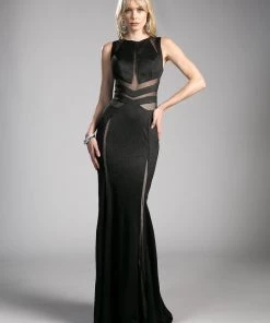 Metallic Gown With Sheer Cut Outs By Cinderella Divine 84792 Prom