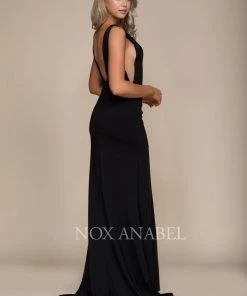 Long Sleeveless Dress With Sheer Panels By Nox Anabel C024 Prom