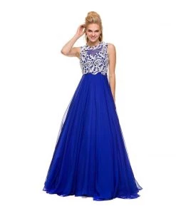 Long Sleeveless Embroidered Illusion Dress By Nox Anabel 8154