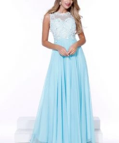 Long Sleeveless Embroidered Illusion Dress By Nox Anabel 8154