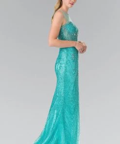 Prom Long Sleeveless Fully Beaded Illusion Dress By Elizabeth K GL2337