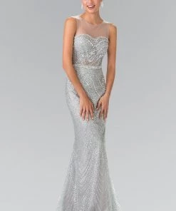 Prom Long Sleeveless Fully Beaded Illusion Dress By Elizabeth K GL2337