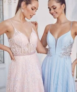 Long Sleeveless Glitter Dress By Nox Anabel T1033 Prom