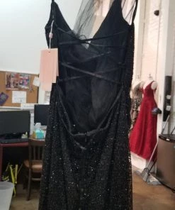 Long Sleeveless Glitter Dress With Corset Back By Elizabeth K GL2586 Prom