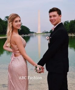 Long Sleeveless Glitter Dress With Corset Back By Elizabeth K GL2586 Prom