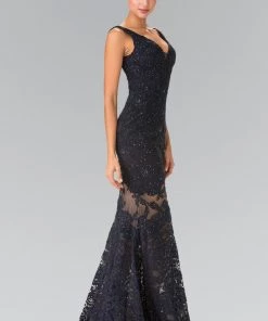 Long Sleeveless Illusion Cutout Lace Dress By Elizabeth K GL2249 Prom