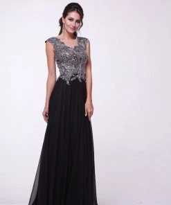 Long Sleeveless Illusion Dress By Cinderella Divine CJ1022