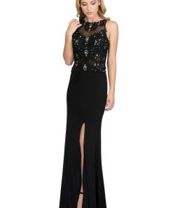 Starbox Long Sleeveless Illusion Dress With Applique Bodice By Star Box 6319