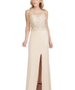 Starbox Long Sleeveless Illusion Dress With Applique Bodice By Star Box 6319