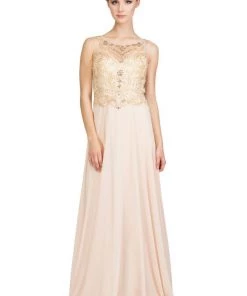 Starbox Long Sleeveless Illusion Dress With Beaded Bodice By Star Box 6315 Prom