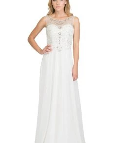 Starbox Long Sleeveless Illusion Dress With Beaded Bodice By Star Box 6315 Prom