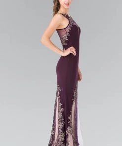 Long Sleeveless Illusion Dress With Embroidery By Elizabeth K GL2204