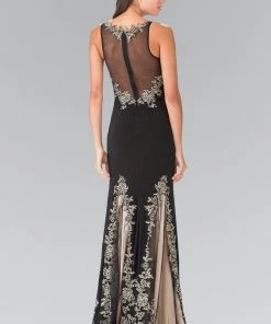 Long Sleeveless Illusion Dress With Embroidery By Elizabeth K GL2204
