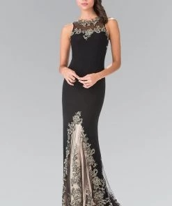 Long Sleeveless Illusion Dress With Embroidery By Elizabeth K GL2204