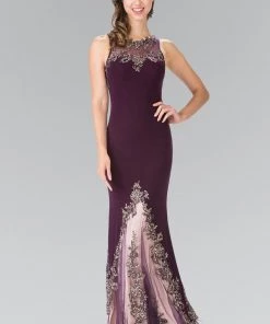 Long Sleeveless Illusion Dress With Embroidery By Elizabeth K GL2204