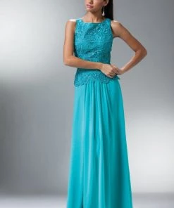 Long Sleeveless Lace Bodice Dress By Cinderella Divine 1453 Prom