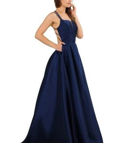 Long Sleeveless Mikado Dress With Strappy Back By Poly USA 8476 11 Long Sleeveless Mikado Dress With Strappy Back By Poly USA 8476