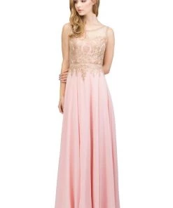 Starbox Prom Long Sleeveless Mock Two Piece Dress With Gold Appliques By Star Box 17289