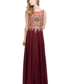 Starbox Prom Long Sleeveless Mock Two Piece Dress With Gold Appliques By Star Box 17289