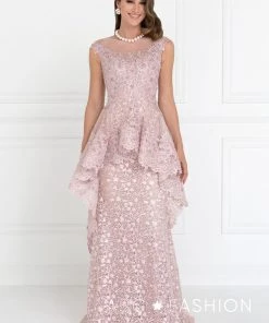 Long Sleeveless Pink Lace Dress By Elizabeth K GL1584 Prom