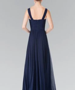Long Sleeveless Pleated Dress With Front Cutout By Elizabeth K GL2366