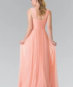 Long Sleeveless Pleated Dress With Front Cutout By Elizabeth K GL2366