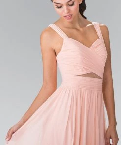 Long Sleeveless Pleated Dress With Front Cutout By Elizabeth K GL2366