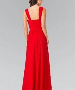 Long Sleeveless Pleated Dress With Front Cutout By Elizabeth K GL2366