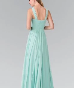 Long Sleeveless Pleated Dress With Front Cutout By Elizabeth K GL2366