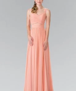 Long Sleeveless Pleated Dress With Front Cutout By Elizabeth K GL2366
