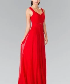Long Sleeveless Pleated Dress With Front Cutout By Elizabeth K GL2366