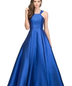 Starbox Long Sleeveless Satin Dress With Box Pleated Skirt By Star Box 17402