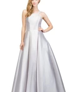 Starbox Long Sleeveless Satin Dress With Box Pleated Skirt By Star Box 17402