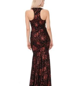 Prom Long Sleeveless Sequined Floral Dress By Lenovia 5135