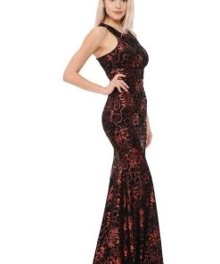 Prom Long Sleeveless Sequined Floral Dress By Lenovia 5135