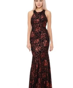 Prom Long Sleeveless Sequined Floral Dress By Lenovia 5135