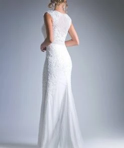 Long Sleeveless Beaded Lace Dress By Cinderella Divine KC1736