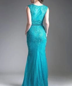 Long Sleeveless Beaded Lace Dress By Cinderella Divine KC1736