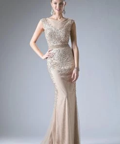 Long Sleeveless Beaded Lace Dress By Cinderella Divine KC1736