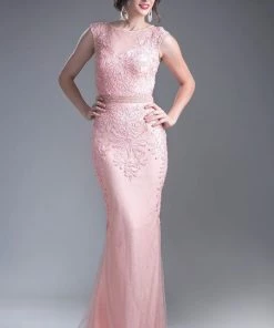 Long Sleeveless Beaded Lace Dress By Cinderella Divine KC1736