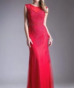 Long Sleeveless Beaded Lace Dress By Cinderella Divine KC1736