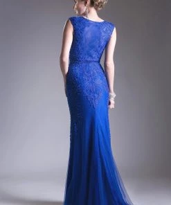 Long Sleeveless Beaded Lace Dress By Cinderella Divine KC1736